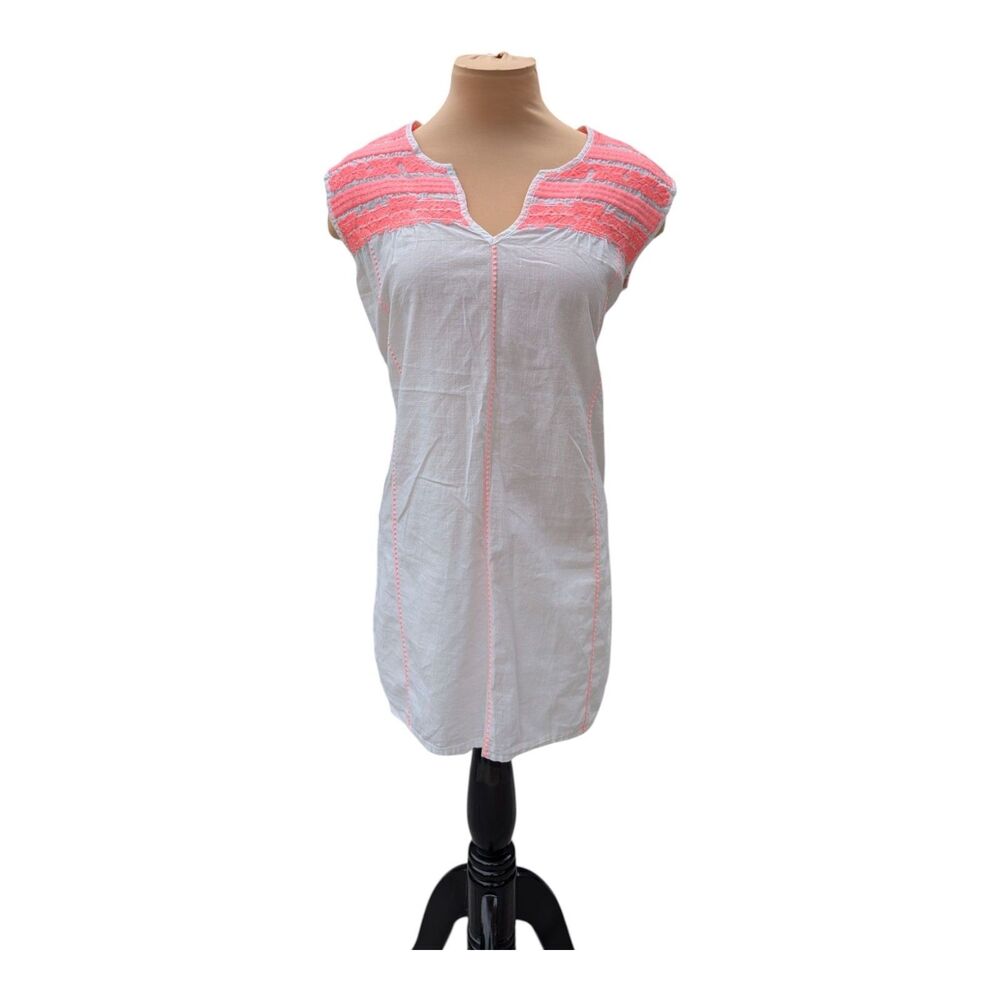 J. Crew Neon Embroidery White Sheer Summer Cover Up Tunic Top Size XXS Beachwear